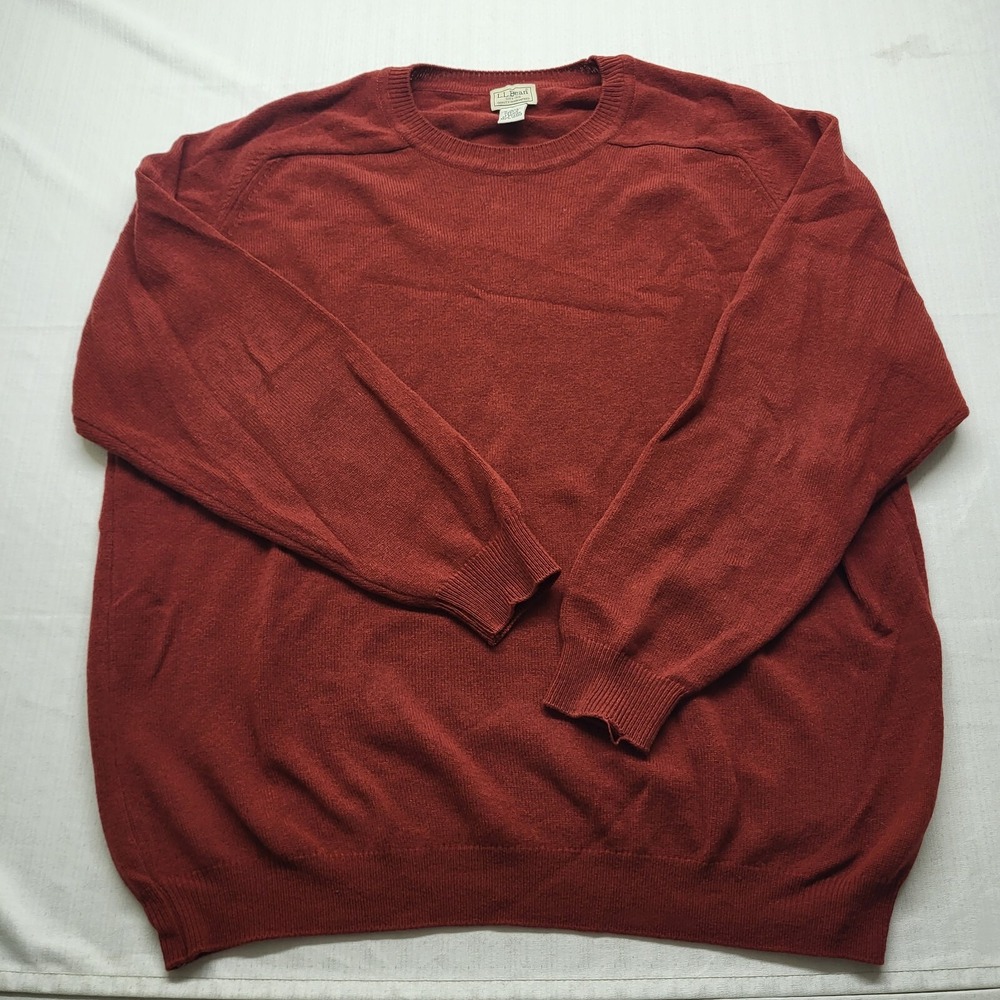 LL Bean Lambswool Sweater Mens XLT Red Crew Neck Tight Knit Classic Vintage 90s